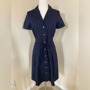 NWT Tory Burch navy blue shirtdress gold buttons Size 4